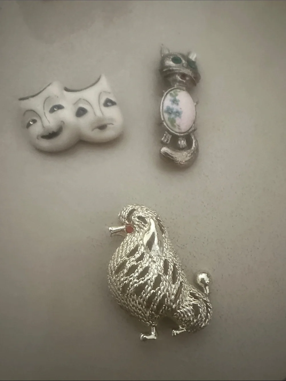 Silver Bird and White Mask Petite Pet Pins — Unbranded
